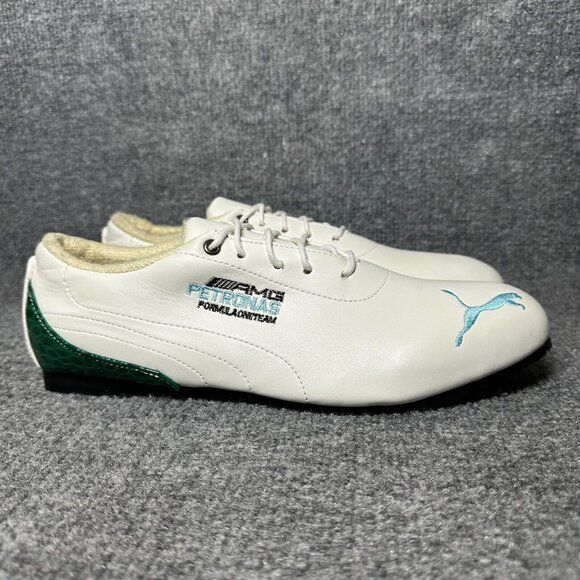 Vintage Puma AMG Petronas Formula 1 Racing Team Shoes White Green Leather